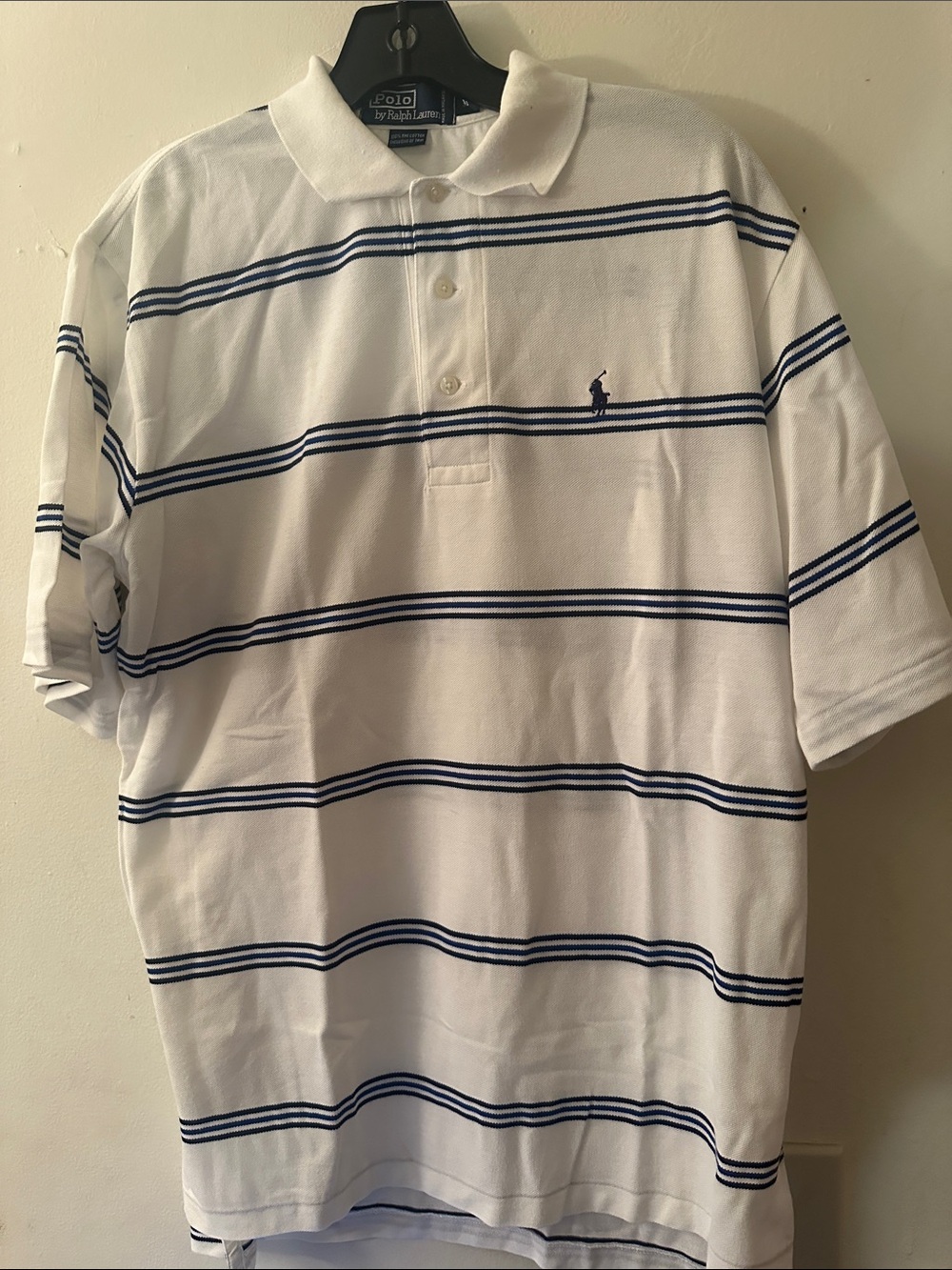 Polo by Ralph Lauren White Polo Shirt with Navy Stripes